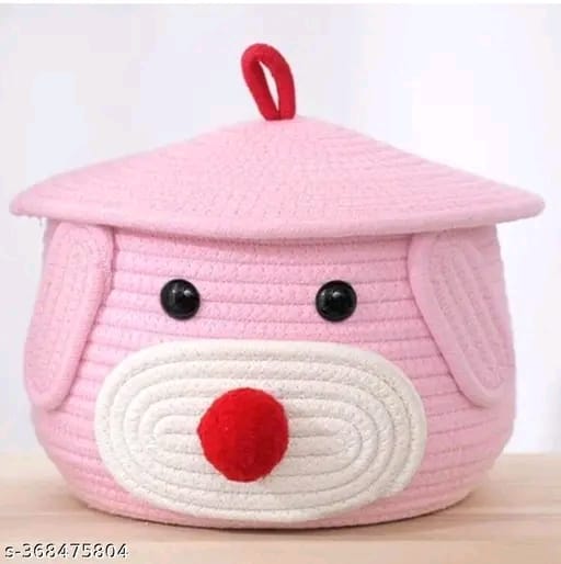 Tamanna Matka Cotton Basket for Storage, Kitchen, Baby Clothes (1 Piece, 20x25 cm) –Handcrafted Round Woven Big Size Cartoon Basket for Kids, Toys, Wardrobe, Hamper, Plants (Beige)