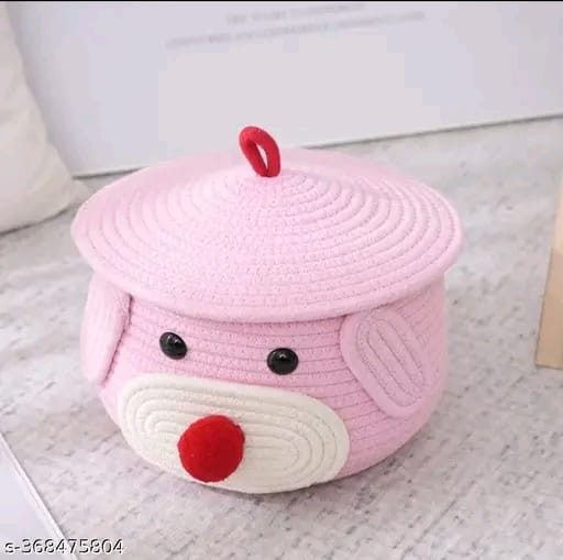 Tamanna Matka Cotton Basket for Storage, Kitchen, Baby Clothes (1 Piece, 20x25 cm) –Handcrafted Round Woven Big Size Cartoon Basket for Kids, Toys, Wardrobe, Hamper, Plants (Beige)