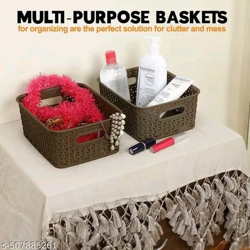 3 Pcs Plastic Storage Organizers Without Lid Strong Plastic Material & Side Grip for Home&Office Multipurpose Rectangular Shape Baskets For Fruits, Vegetables,Magazines,Cosmetics,Kitchen Tool