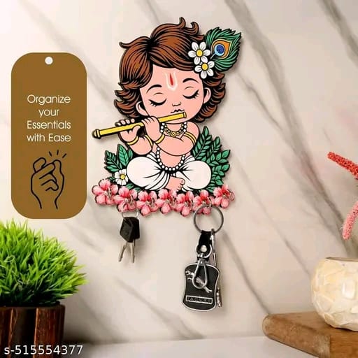 Wallfly Kanha ji wooden key holder for living room home decorative and gift item