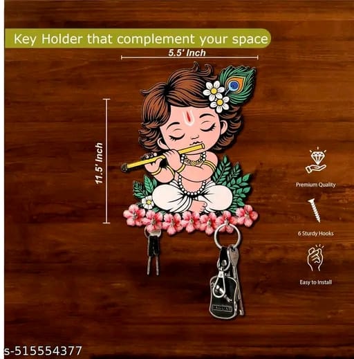 Wallfly Kanha ji wooden key holder for living room home decorative and gift item