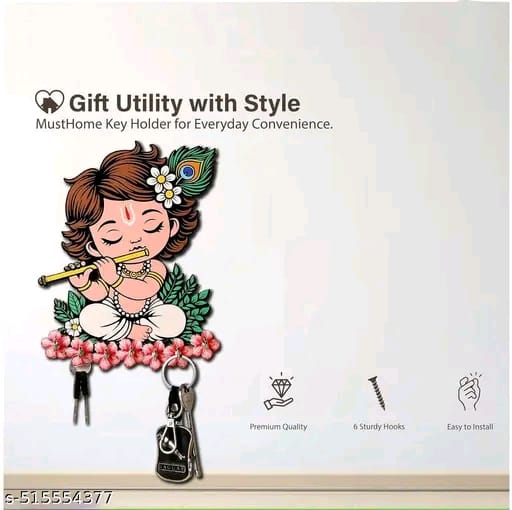 Wallfly Kanha ji wooden key holder for living room home decorative and gift item
