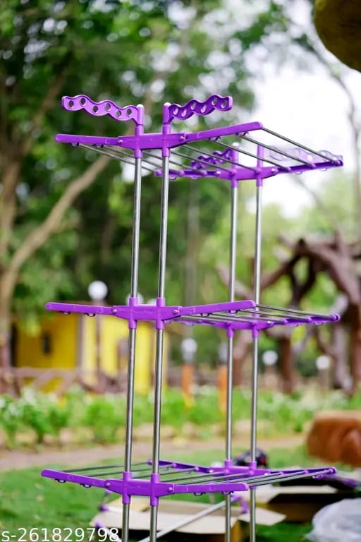 UNIZONE - Cloth Dryer Stand Stainless Steel Heavy Duty Double Pole 3 Layer Cloth Drying Stand for Balcony | Cloth Stand | Cloth Dryer Stands