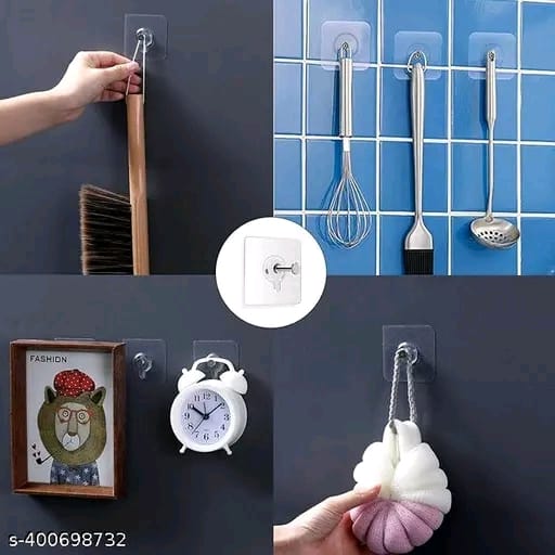 Stainless Steel Nail Free Photo Frame Wall Hook Screw Adhesive Non-Trace No Drilling for Bathroom Shower Kitchen Installation Hanging(PACK 10)