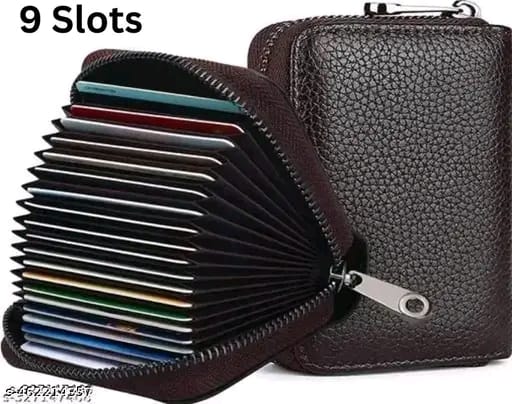 High Quality Zipper, 9 Slots Leather Credit Card Holder | ATM Card Holder For Mens and Womens (PACK OF 1)