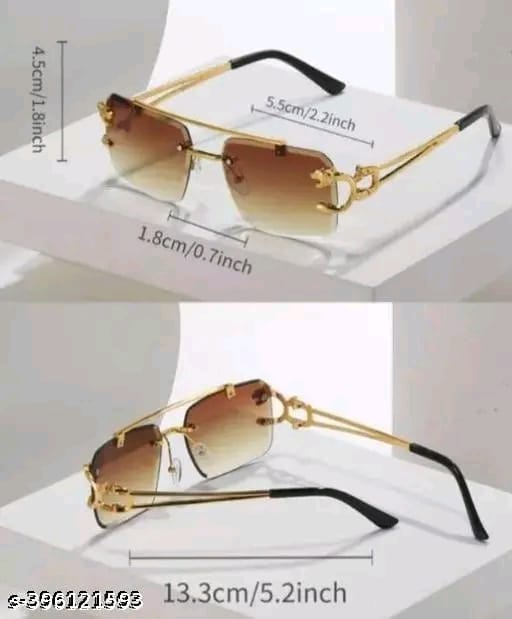 SHEHRIZ - Eyewear Mc Stan Vintage Rimless Sunglasses Retro Luxury Elite Slim Rimless Rectangular Metal Jaguar Art Aviator Glasses