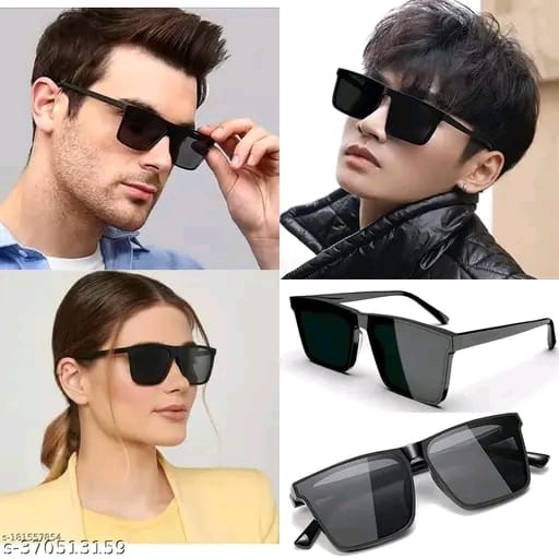 Unisex Black Fiber & Plastic Rectangular , UV Protected Mc Stan Sunglasses (Pack of 2)