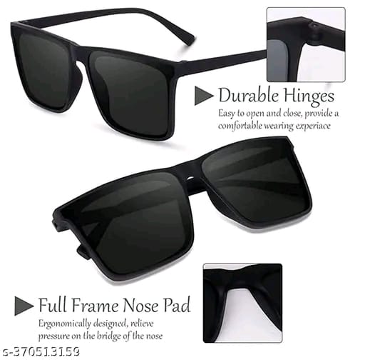 Unisex Black Fiber & Plastic Rectangular , UV Protected Mc Stan Sunglasses (Pack of 2)
