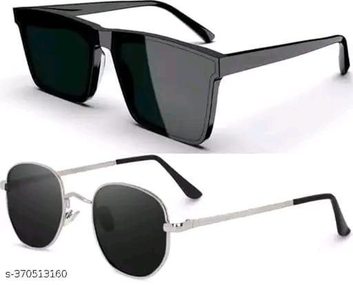 Unisex Black Fiber & Plastic Rectangular , UV Protected Mc Stan Sunglasses (Pack of 2)
