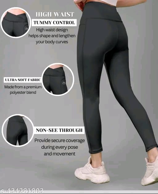 Women's Pack of 1 V Shape High Waist Belt D.Grey Solid Tights |Activewear|Yogawear|Gymwear|Sportswear|Active Bottomwear