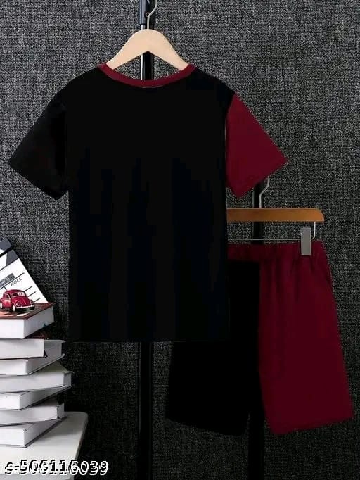 KEESOR Round Neck Colour Block T-shirt with Shorts | Boys Casual T-shirt Shorts Set