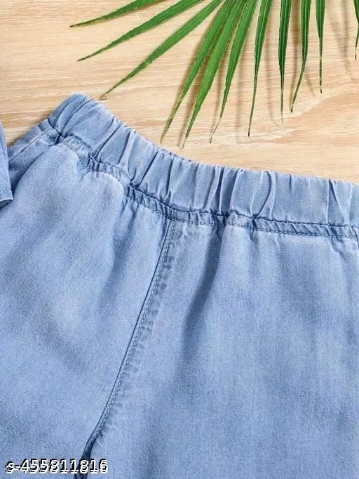New Trendy Cutiepie Elegant Girls Embroidered Trending Denim Jeans Top & Bottom Sets