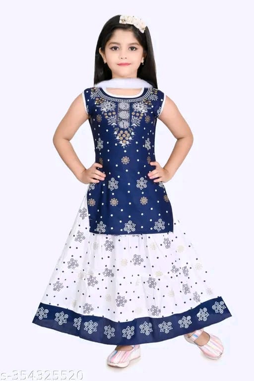 Printed Kurta and Skirt Set with Dupatta for Girls
