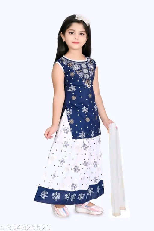 Printed Kurta and Skirt Set with Dupatta for Girls