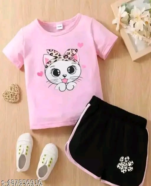 "RADHI' kids half sleeve top & shorts set | HALF sleeve solid colour joggers set | girls cotton clothing set.