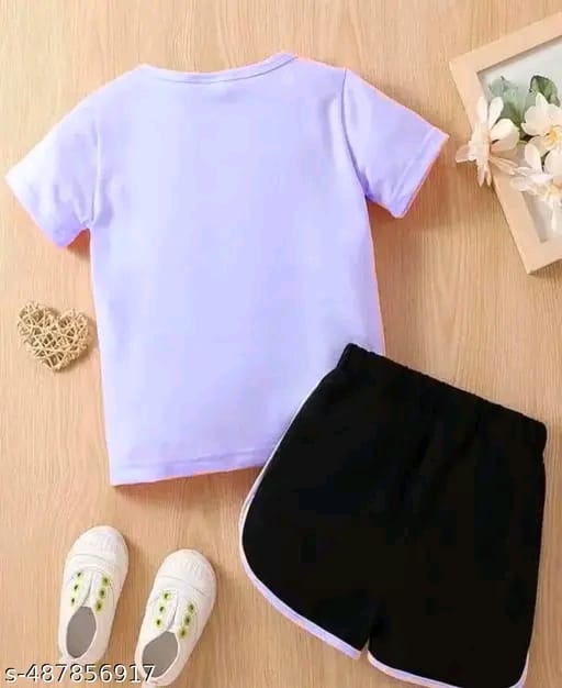 "RADHI' kids half sleeve top & shorts set | HALF sleeve solid colour joggers set | girls cotton clothing set.