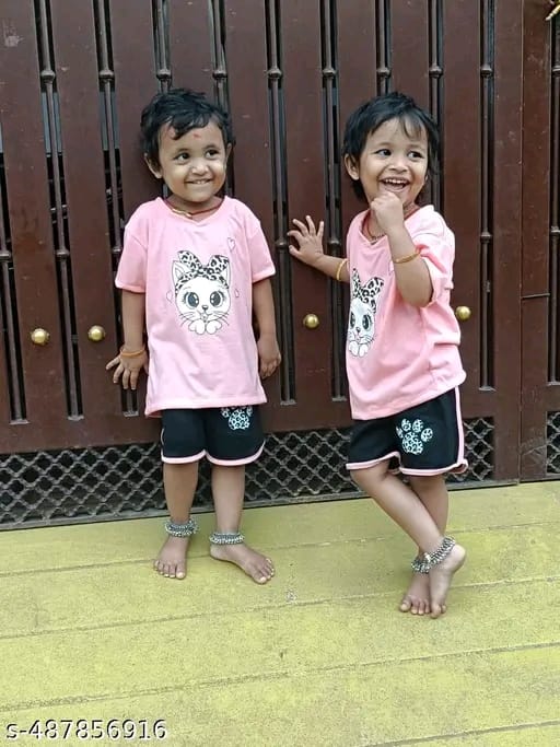 "RADHI' kids half sleeve top & shorts set | HALF sleeve solid colour joggers set | girls cotton clothing set.