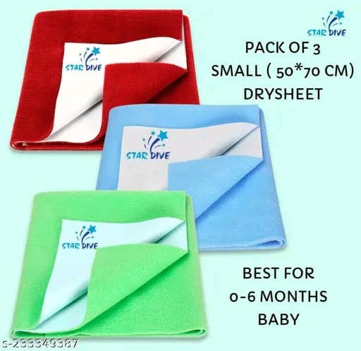 STAR DIVE Waterproof Drysheet, Baby bed Protector, Urine Sheet, Diaper free Sleeping Mat, Play Mat, Massage Mat, Menstrual flow Mat, washable, Reusable, Breathable, Skin Friendly, Heat Free, small size 50X70 cm (pack of 3)