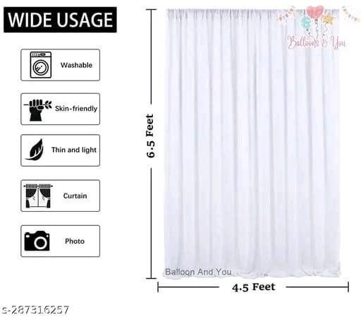 White Net Curtain Happy Birthday Decoration Items Combo Kit with white net curtain,led light, metallic balloons, ribbon & banner for boy girl husband wife kids