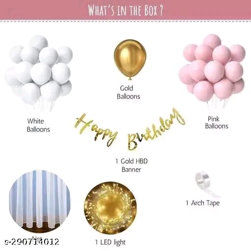 Happy birthday Decorations for girls 3rd 4th 5th 7th 18th bday Pink balloons DIY Combo Kit with white net Curtain cloth and Fairy Lights - 35 Pcs , LED, Garland Arch Tape, backdrop , props, princess theme birthday decoration items for girls