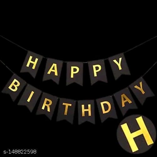 HAPPY BIRTHDAY SET=1 PCS BANNER 2 STAR GOLD 30 GOLD BLACK SILVER BALLOON 1 ARCH 1 GLUE 2 CURTIAN GOLD 1 RIBBON 1 BALLOON PUMP