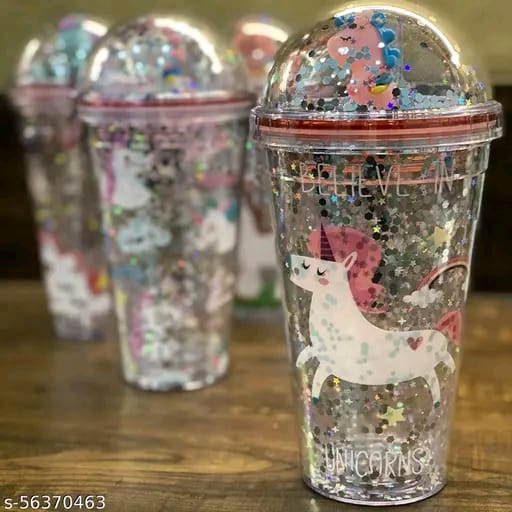 Unicorn Transparent Sipper/Water Bottle/Mason Jar/Tumbler with Straw for Kids Plastic Tumbler (380 ml)