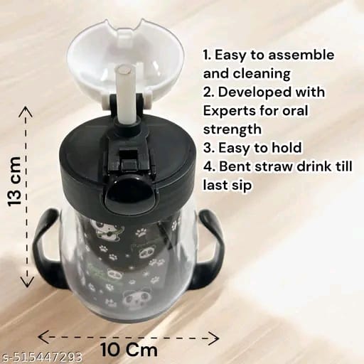 Panda Sipper Water Bottle With Straw Milk Sipper For Kids Accessories For Girls And Boys (Black And White) - Plastic