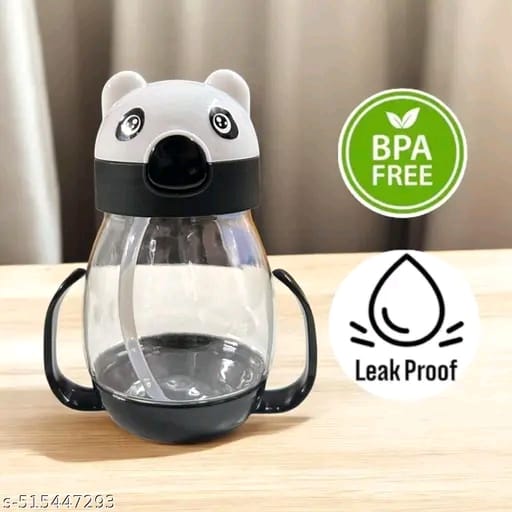 Panda Sipper Water Bottle With Straw Milk Sipper For Kids Accessories For Girls And Boys (Black And White) - Plastic