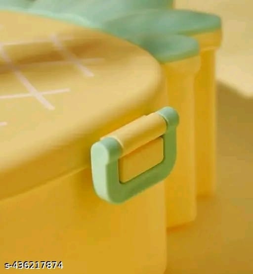 DNkitch Pineapple Lunch Box with 3 Compartment Stylish lid 1 Spoon Perfect for School Kids, College