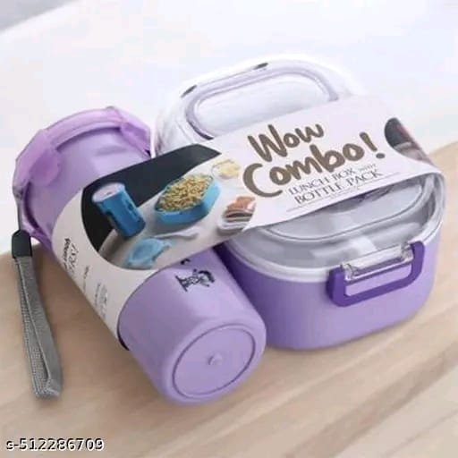 Fampoux Wow combo 800 ml capacity Lunch box with 400 ml capacity bottle for kids, Airtight Tiffin box, leakproof 3 containers Lunch box , 400 ml bottle pack with lunchbox (Purple color)