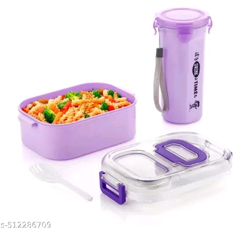 Fampoux Wow combo 800 ml capacity Lunch box with 400 ml capacity bottle for kids, Airtight Tiffin box, leakproof 3 containers Lunch box , 400 ml bottle pack with lunchbox (Purple color)