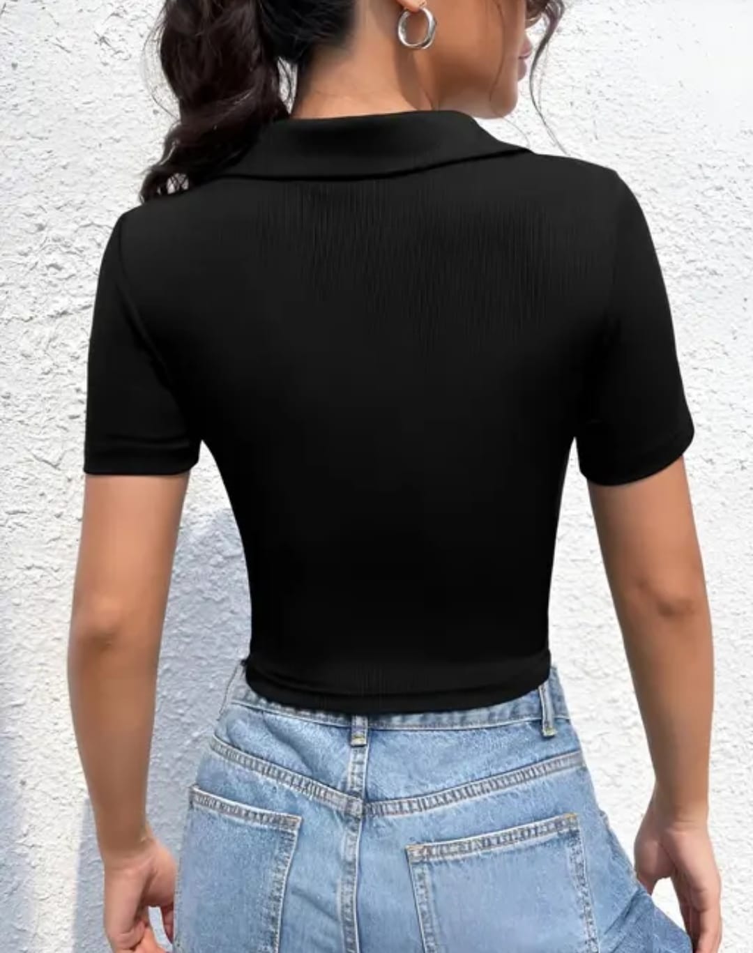 Black Polo Crop Top