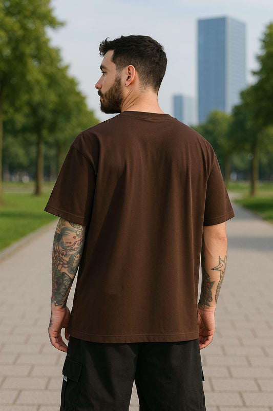 LEOTUDE Men's Graphic Print Oversize Round Brown Tshirts