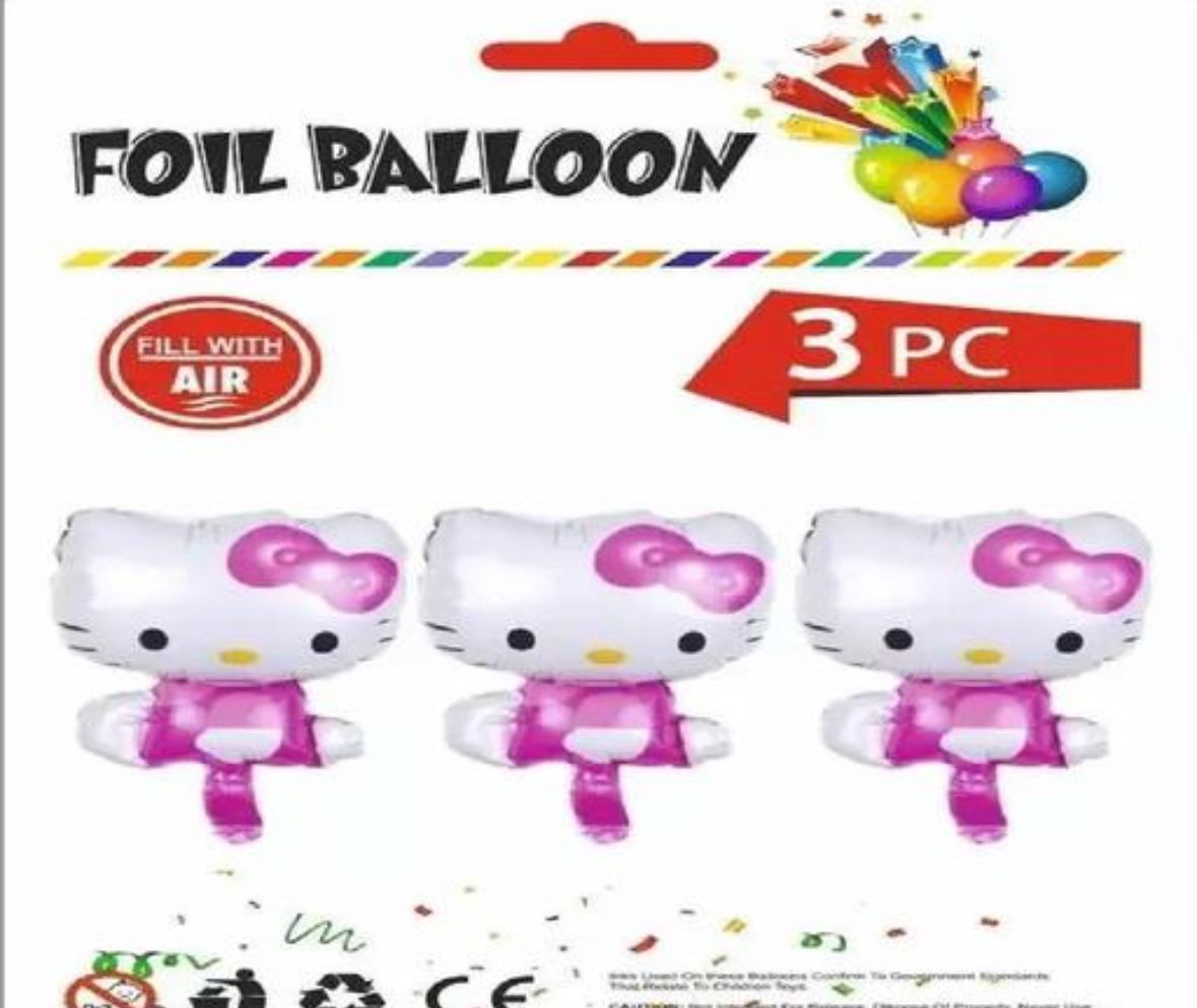 3,kitty birthday combo-pack of 40 (Set of 40) Balloons & Decoration happy birthday pink benner 3 foil kitti 2 pink curtain 2 pink star 2 silver star 24 pink white ballon