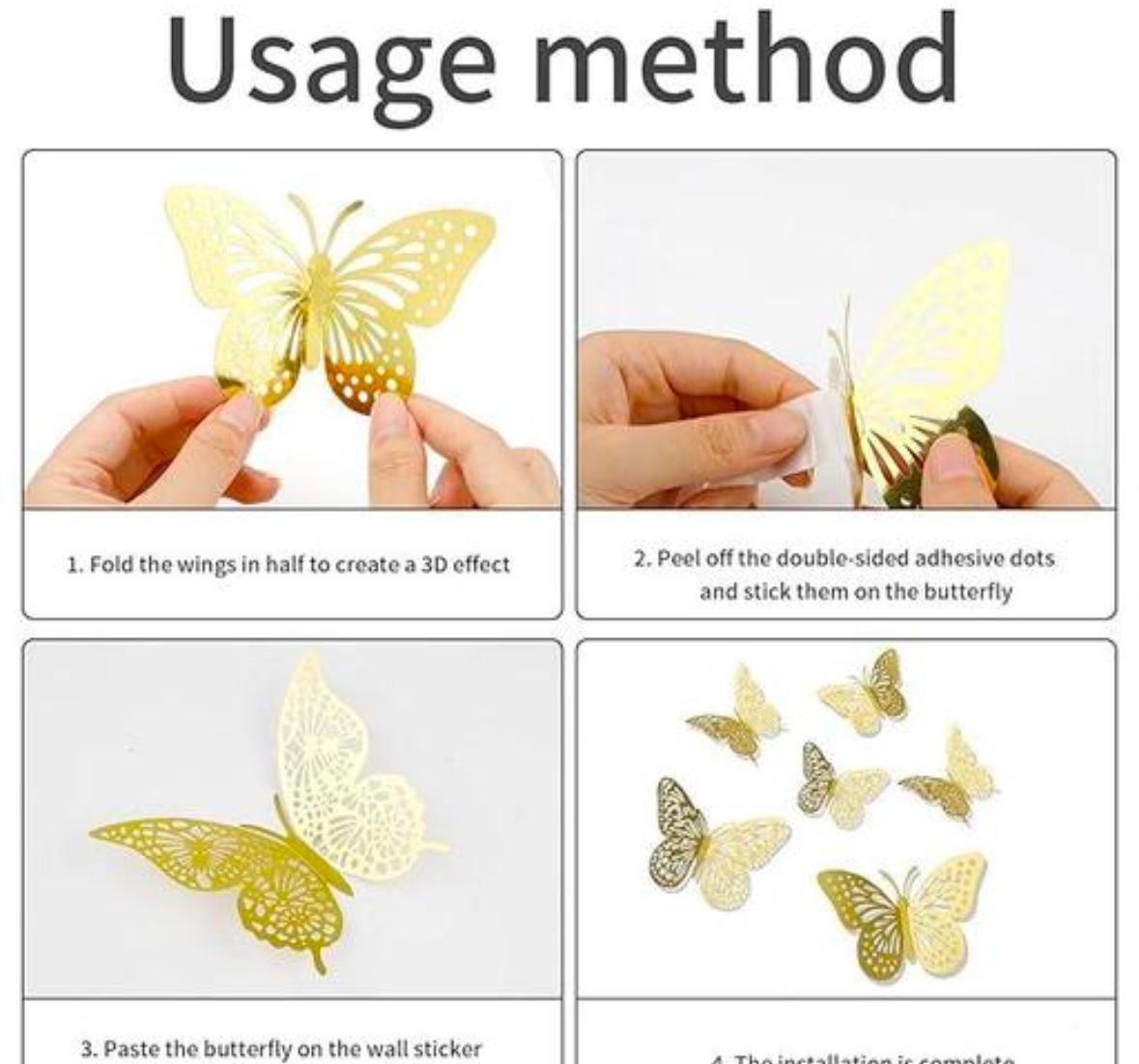 (Pack of 12) 3D Butterfly Decoration/Butterfly Decoration Items for Wall/Butterfly Stickers/Butterfly Decoration Birthday - Gold