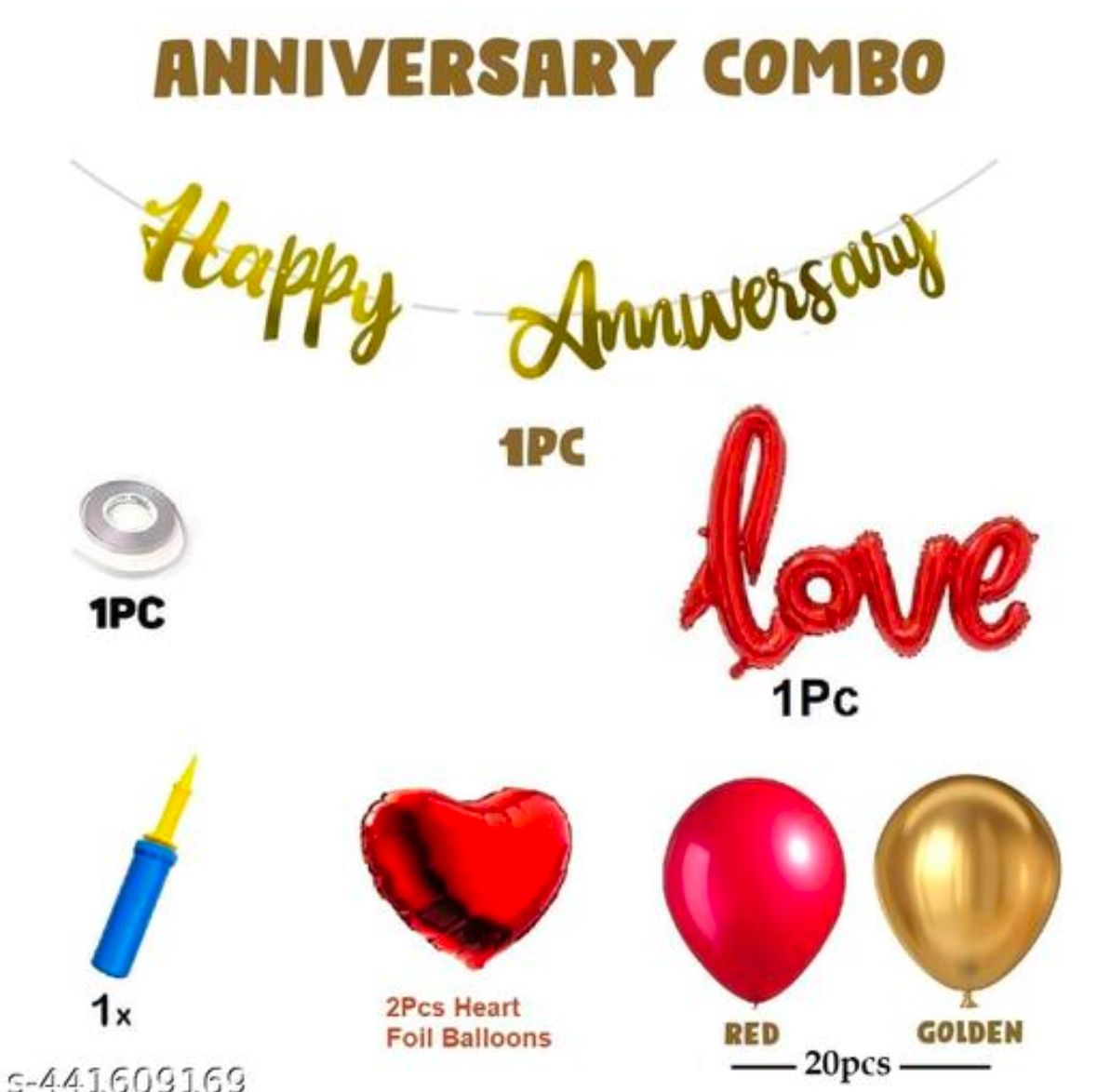 Happy Anniversary Kit For Husband Wife Love With Anniversary Banner, Pump, Metallic Balloons, Love & Heart Foil Balloons