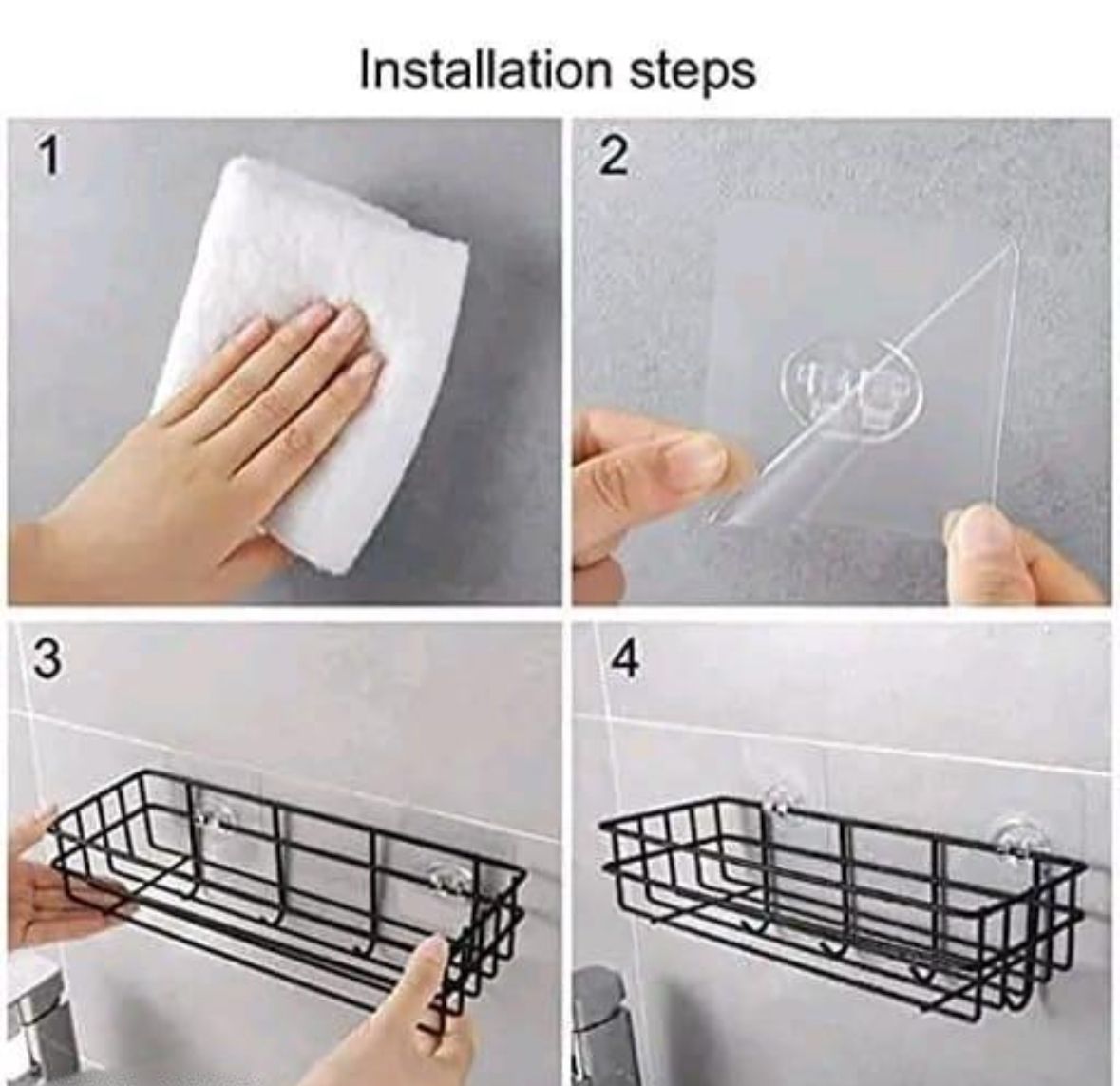 Bathroom Rack - Bathroom Shelves - Kitchen Storage – Self Adhesive Bathroom Shelf and Shampoo Holder with 4 Hook Adhesive Shower Caddy Metal Shelf (Pack of 1