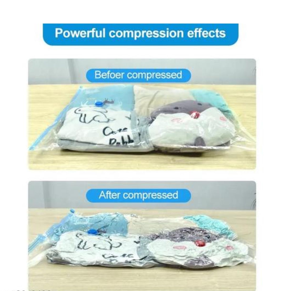 5 Pack Vacuum Bags for Travel with Hand Pump,Airtight,Reusable Space Saver Compression Bags for Packing,Sealer Bags with Ziplock for Blanket (2 Small,2 Medium,1 Large)