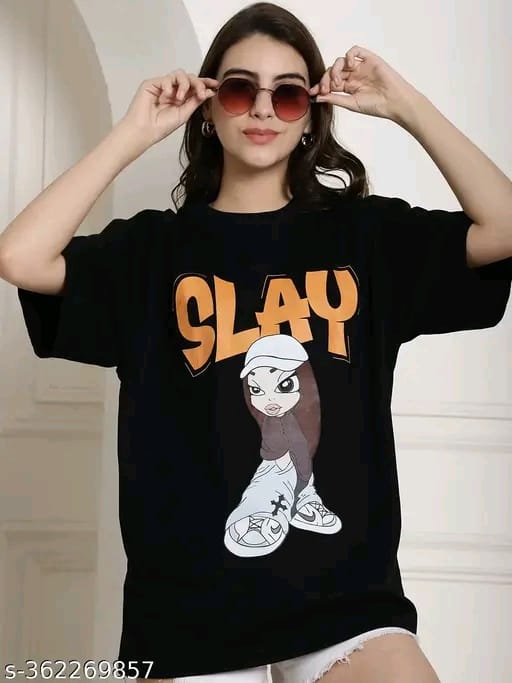 Fabflee Women's Typography Black Tshirts