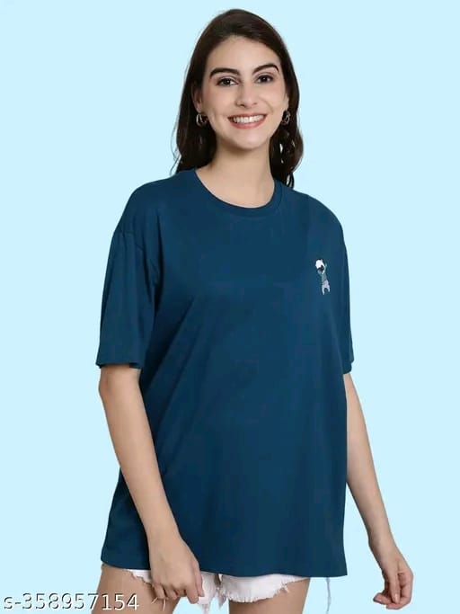 Graphic Printed Cotton Oversize Regular T-Shirt for Women