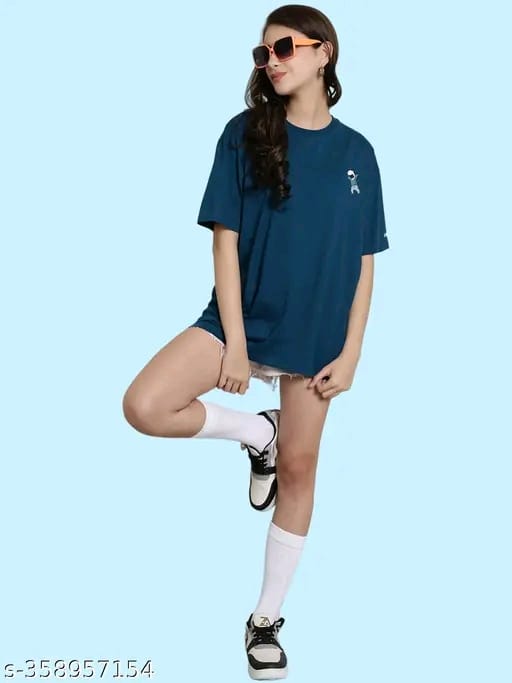 Graphic Printed Cotton Oversize Regular T-Shirt for Women