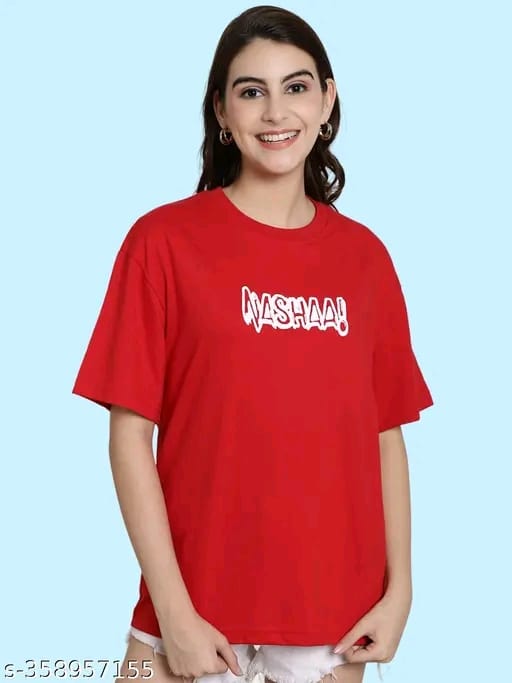 Graphic Printed Cotton Oversize Regular T-Shirt for Women