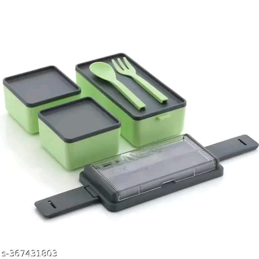 3-in-1 Compartment Lunch Box Tiffin Box Lunch Box with Fork & Spoon