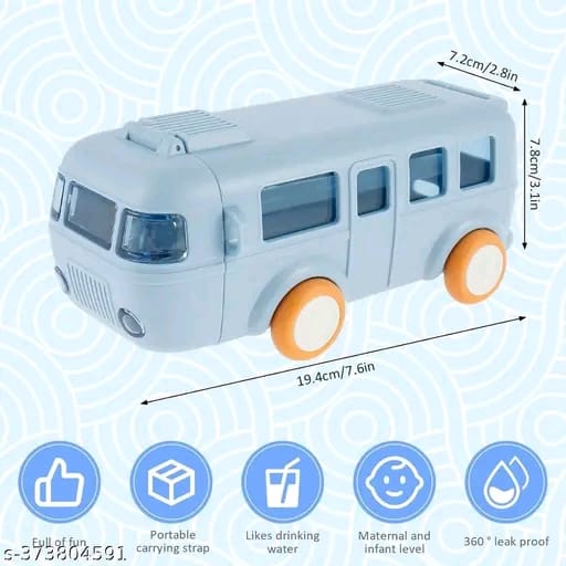 Bus Water Bottle for Kids,16oz Car Water Cup with Straw and Strap -Leakp Bus Water Bottle for Kids,16oz Car Water Cup with Straw Plastic Drinking Jug with Movable Wheels for Girls School Sports Camping Picnic Hiking Travel