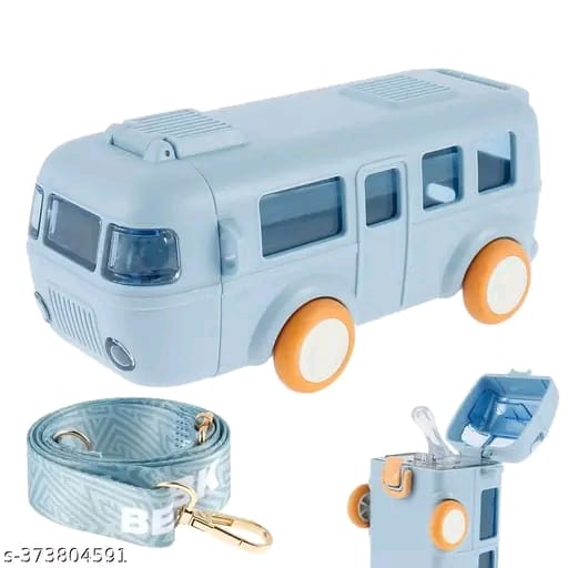 Bus Water Bottle for Kids,16oz Car Water Cup with Straw and Strap -Leakp Bus Water Bottle for Kids,16oz Car Water Cup with Straw Plastic Drinking Jug with Movable Wheels for Girls School Sports Camping Picnic Hiking Travel