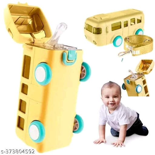 Bus Water Bottle for Kids,16oz Car Water Cup with Straw and Strap -Leakp Bus Water Bottle for Kids,16oz Car Water Cup with Straw Plastic Drinking Jug with Movable Wheels for Girls School Sports Camping Picnic Hiking Travel