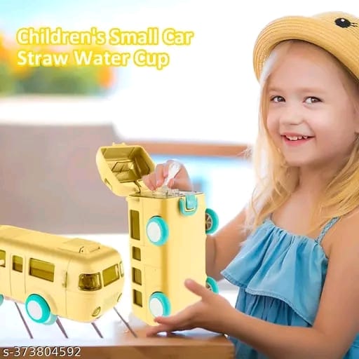 Bus Water Bottle for Kids,16oz Car Water Cup with Straw and Strap -Leakp Bus Water Bottle for Kids,16oz Car Water Cup with Straw Plastic Drinking Jug with Movable Wheels for Girls School Sports Camping Picnic Hiking Travel