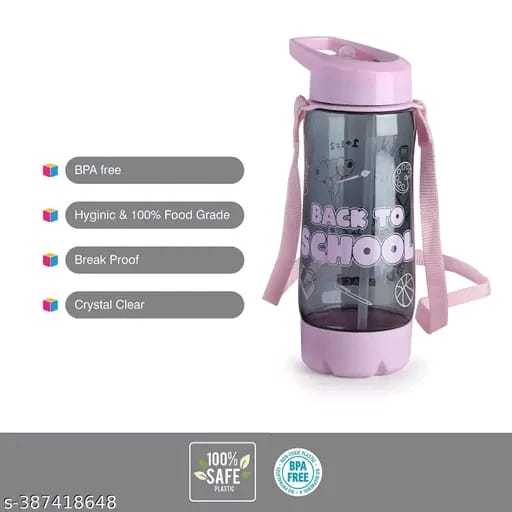 SPACE School Trendy 600ML water bottle with Straw & Belt for kids | School Bottle | Picnic Bottle |Sipper Bottle | Kids waterbag ( Pack of 2, Pink & Blue)