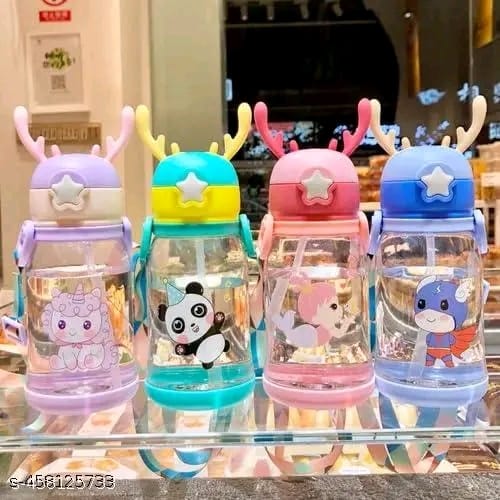 Deer Horn Cartoon Design Sipper Water Bottle for school Kids with Lock cap (Multicolour)