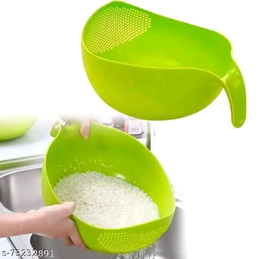 Trendy Latest Comfortable Multipurpose Multi Color Plastic Rice Wash Bowl with Handle for Rice Vegetable And Fruits Pack of 1 Washing Bowl